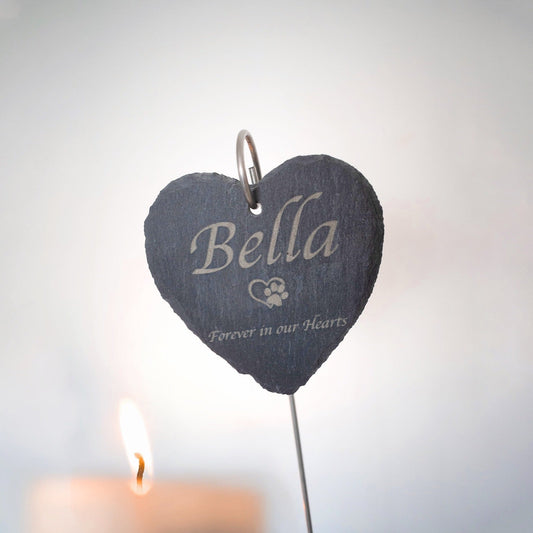 Outdoor slate memorial personalised with pet name and inscription. create garden memorial in favourite outdooor area or garden bed