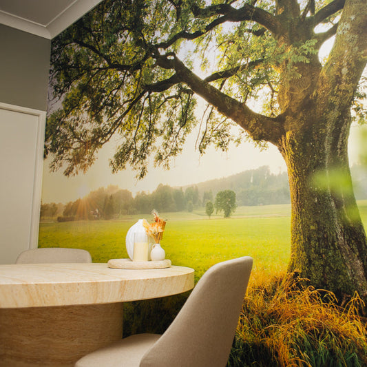 Beautiful, comforting serene space for farewell, tribute or ceremony. Special landscape display mural invoking memories of special walks and the outdoors.