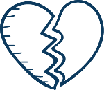 A hand-drawn blue icon of a broken heart, split jaggedly down the middle, symbolising grief, loss, or emotional pain.